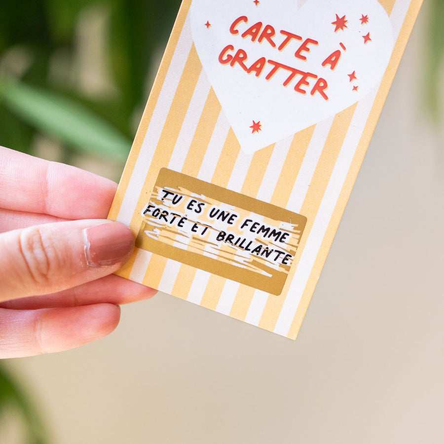 Carte à gratter avec message inspirant sur fond coloré