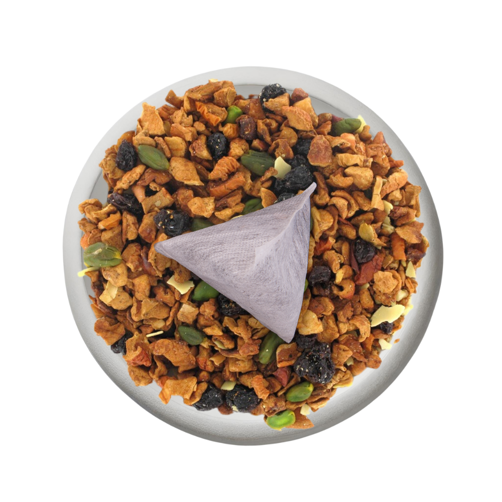 Boîte de thé personnalisée avec infusette et motifs gourmands.
