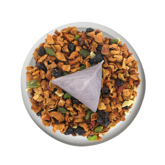 Boîte de thé personnalisée avec infusette et motifs gourmands.