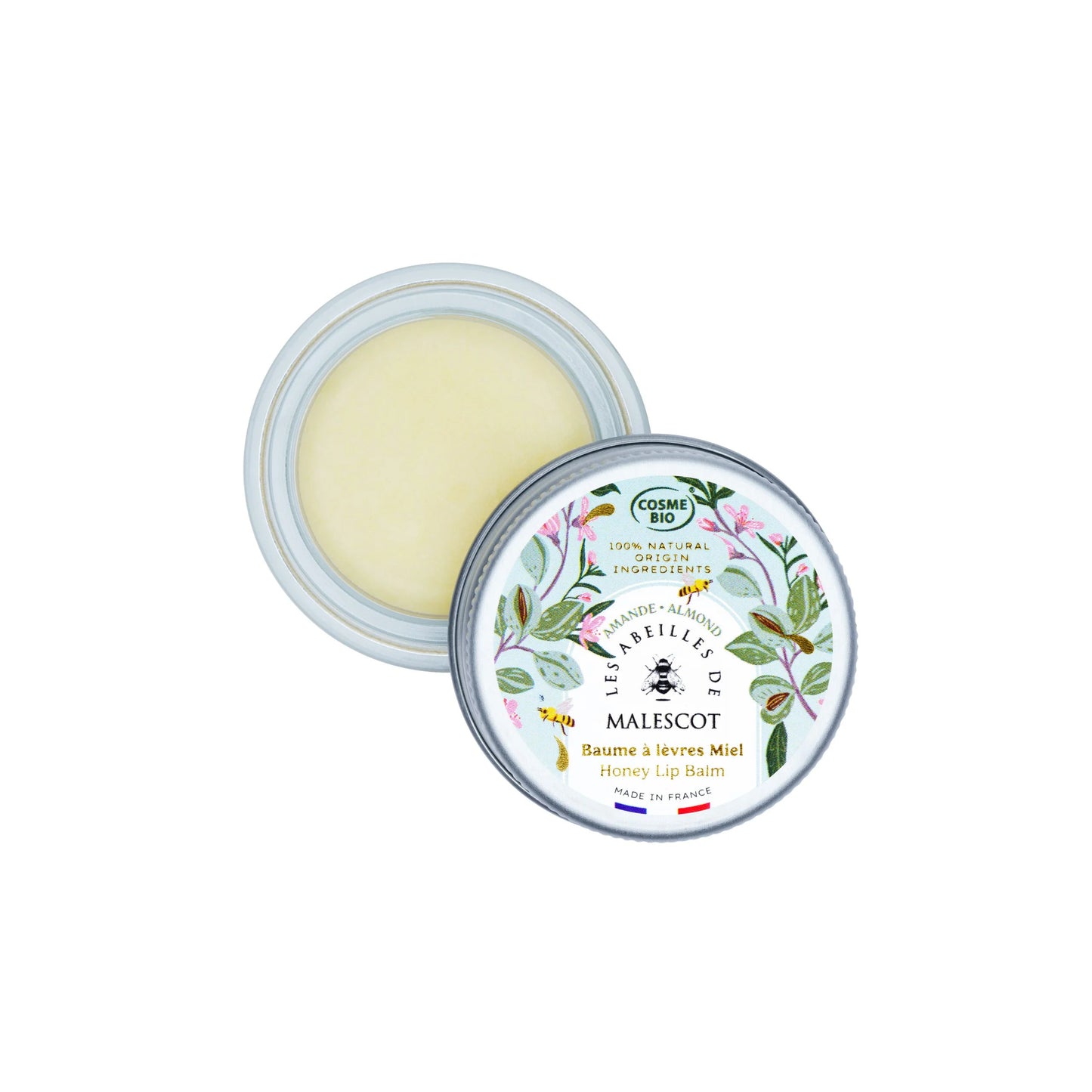 Baume à lèvres amande avec texture crémeuse et pot en verre