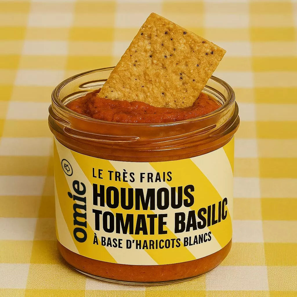 Un pot de Houmous tomate basilic à base de haricots blancs