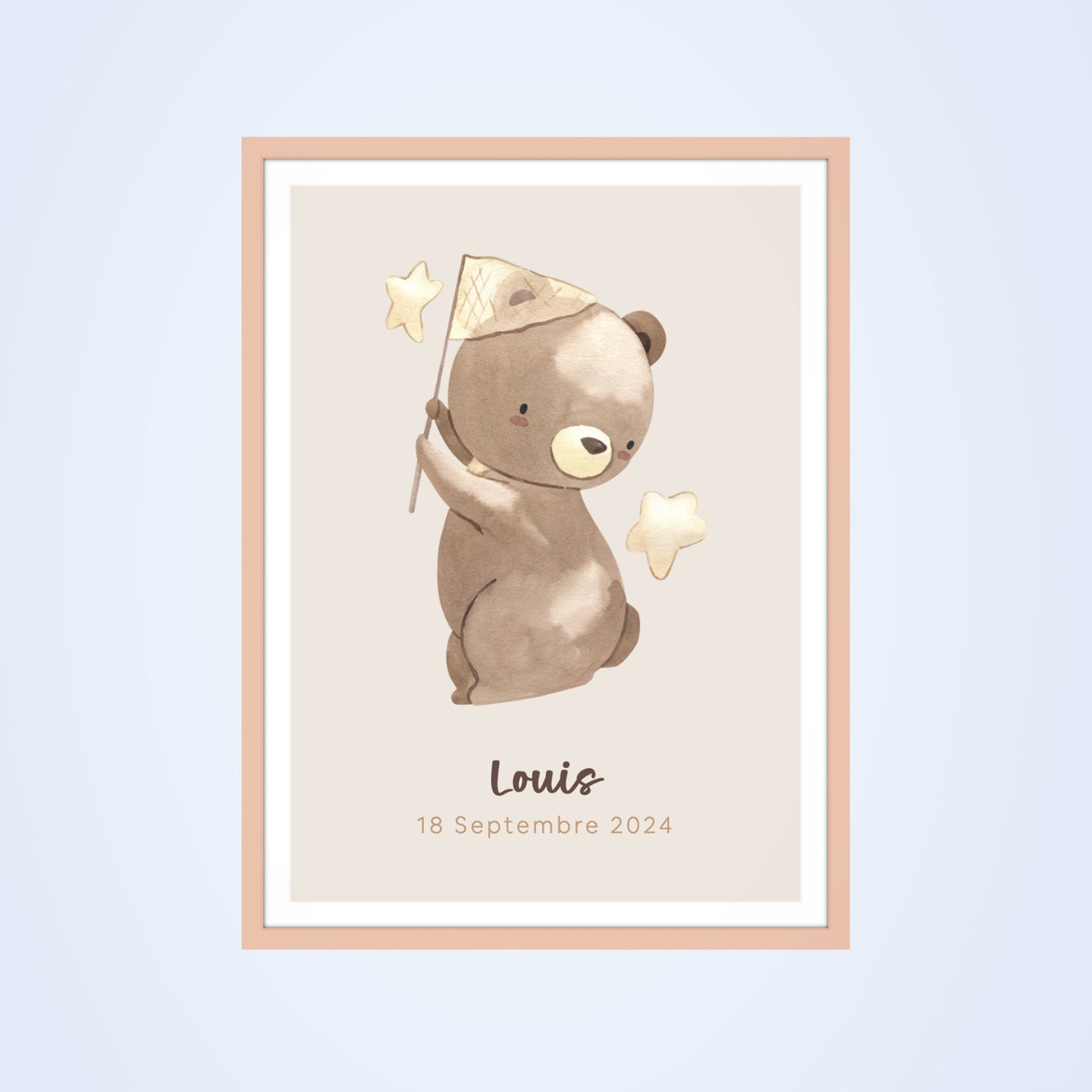 Affiche aquarelle d'animaux pour chambre d'enfant, détails doux.