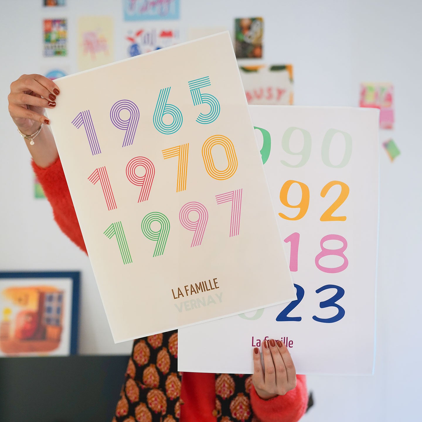 Affiche personnalisée avec des illustrations colorées des années