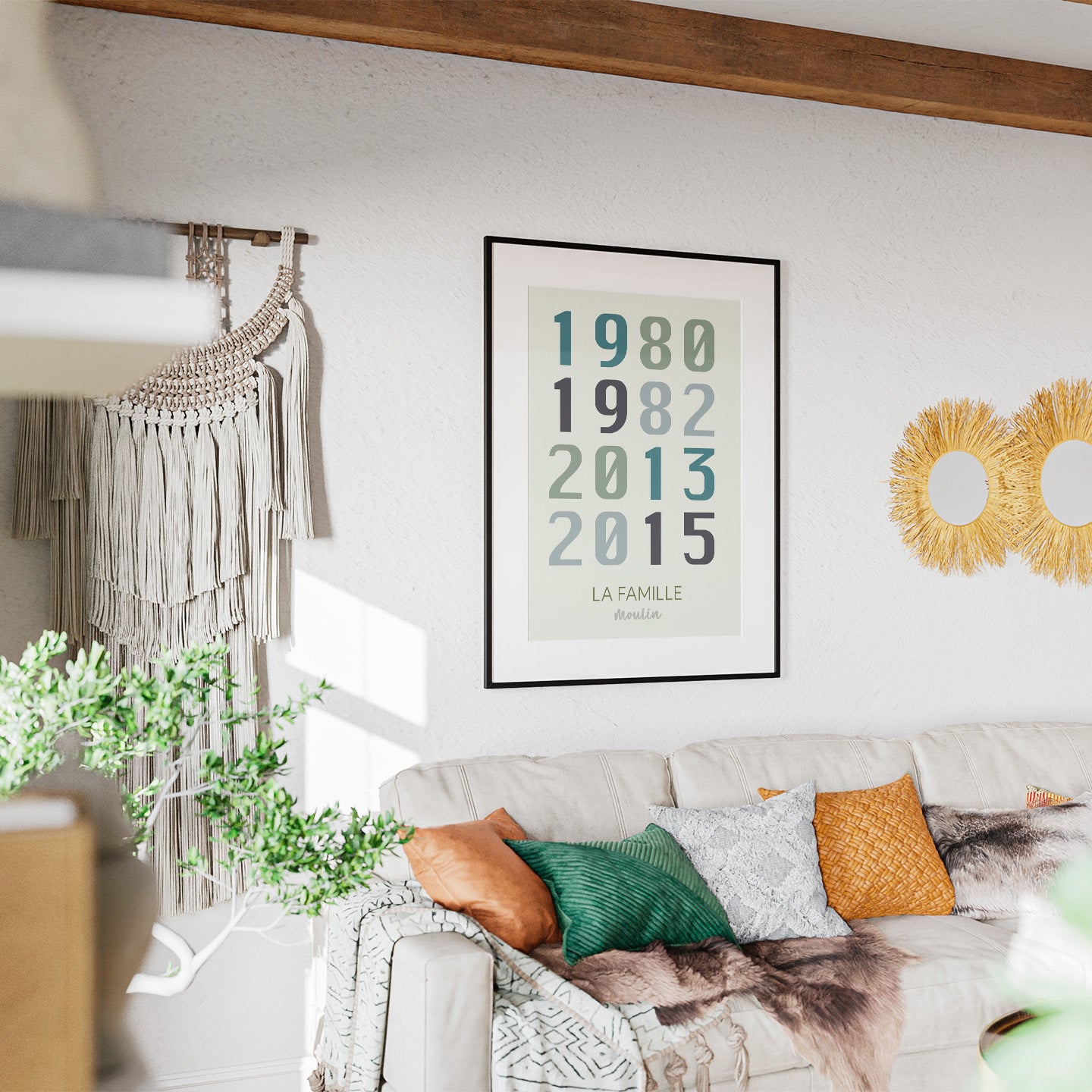 Affiche personnalisée avec des années marquantes en typographie élégante.