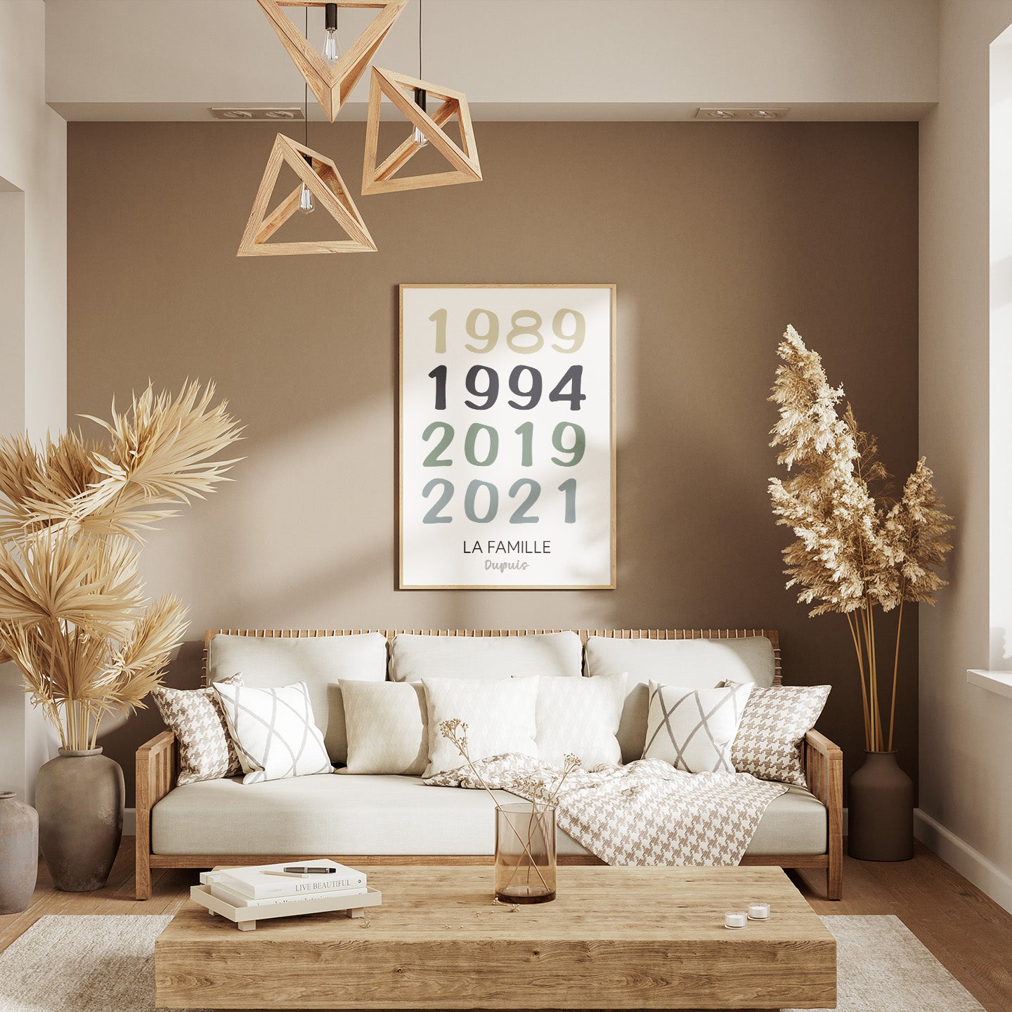 Affiche personnalisée avec des années marquantes en typographie élégante.