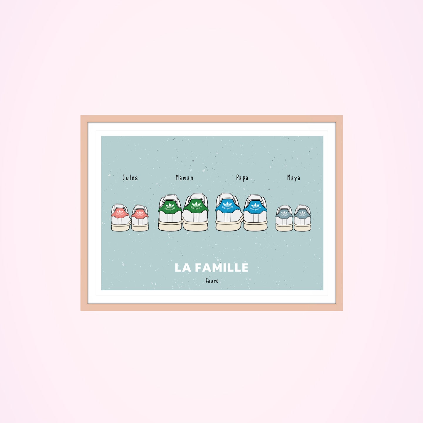 Affiche illustrant des baskets blanches sur fond minimaliste.