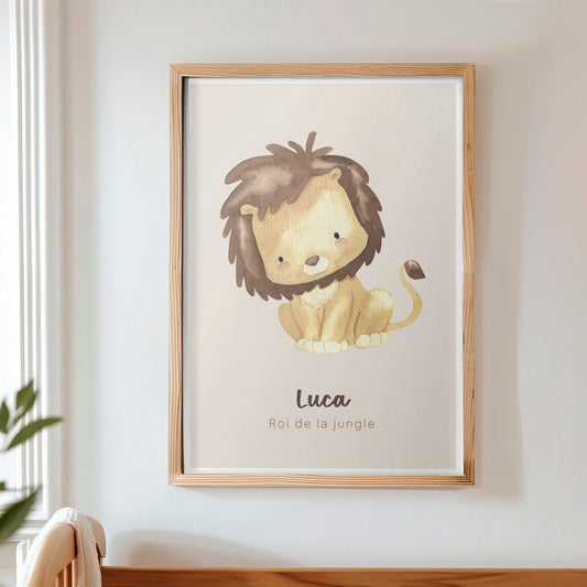 Affiche aquarelle d'animaux pour chambre d'enfant, détails colorés.