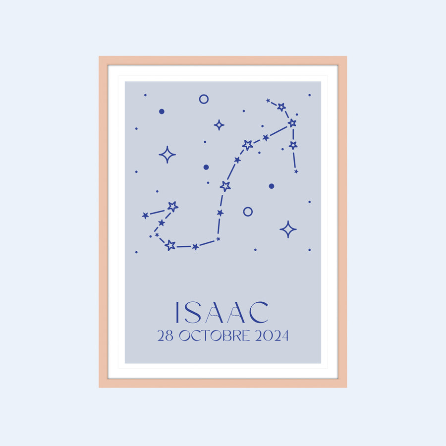 Affiche des constellations zodiacales sur fond sombre.