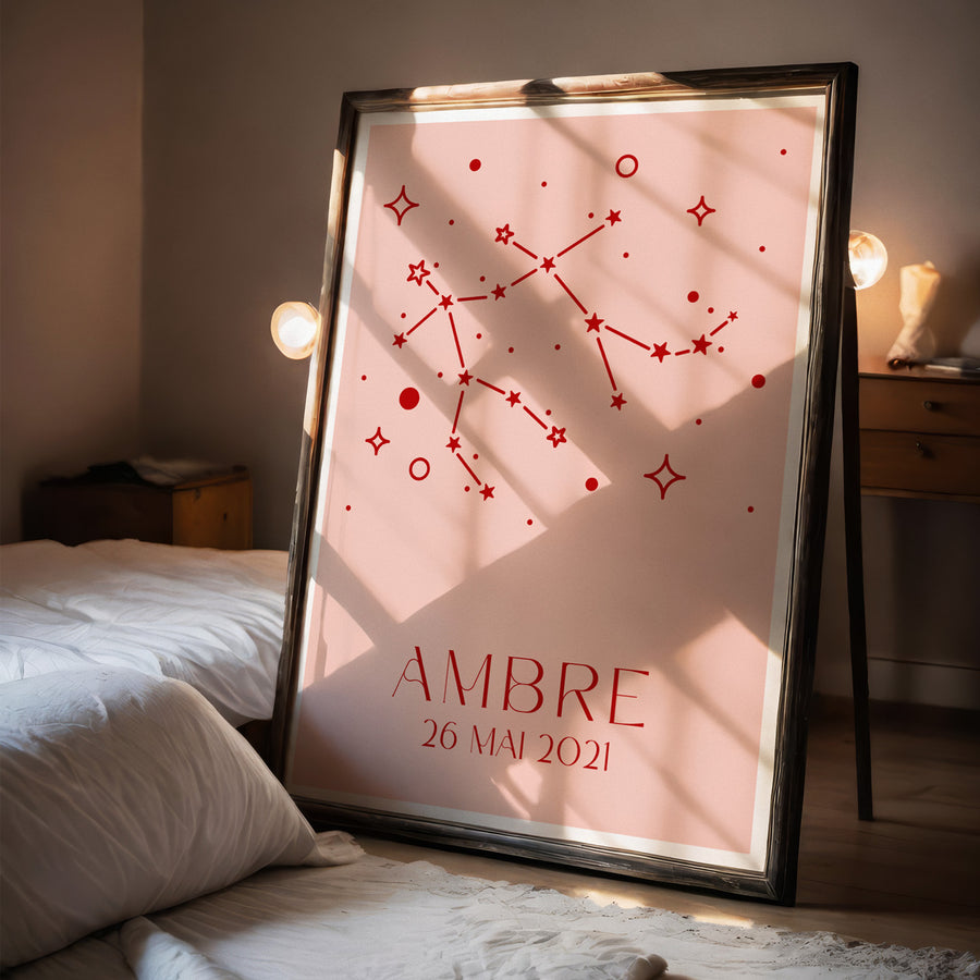 Affiche des constellations zodiacales avec design graphique épuré.