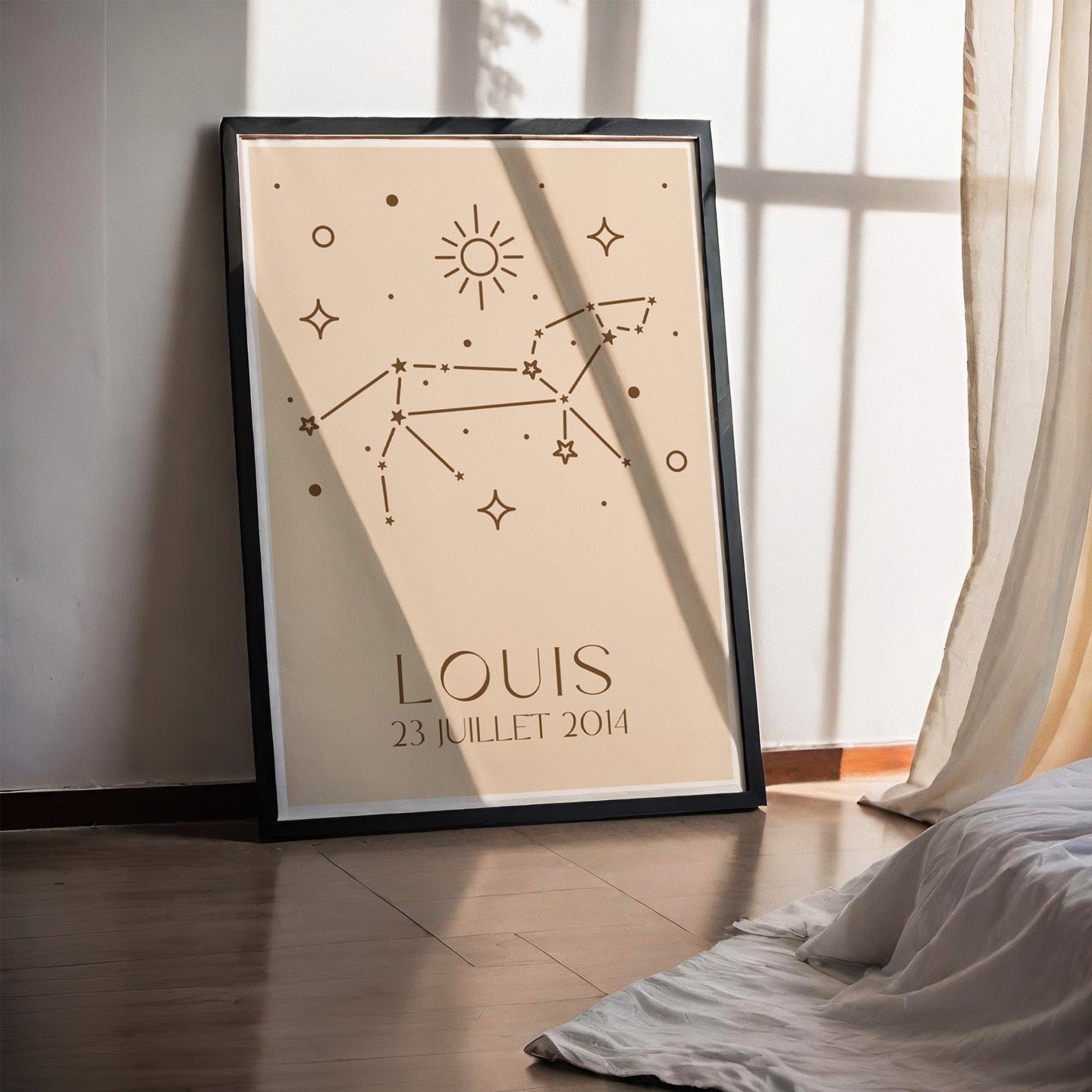 Affiche du zodiaque avec constellation du lion en détail