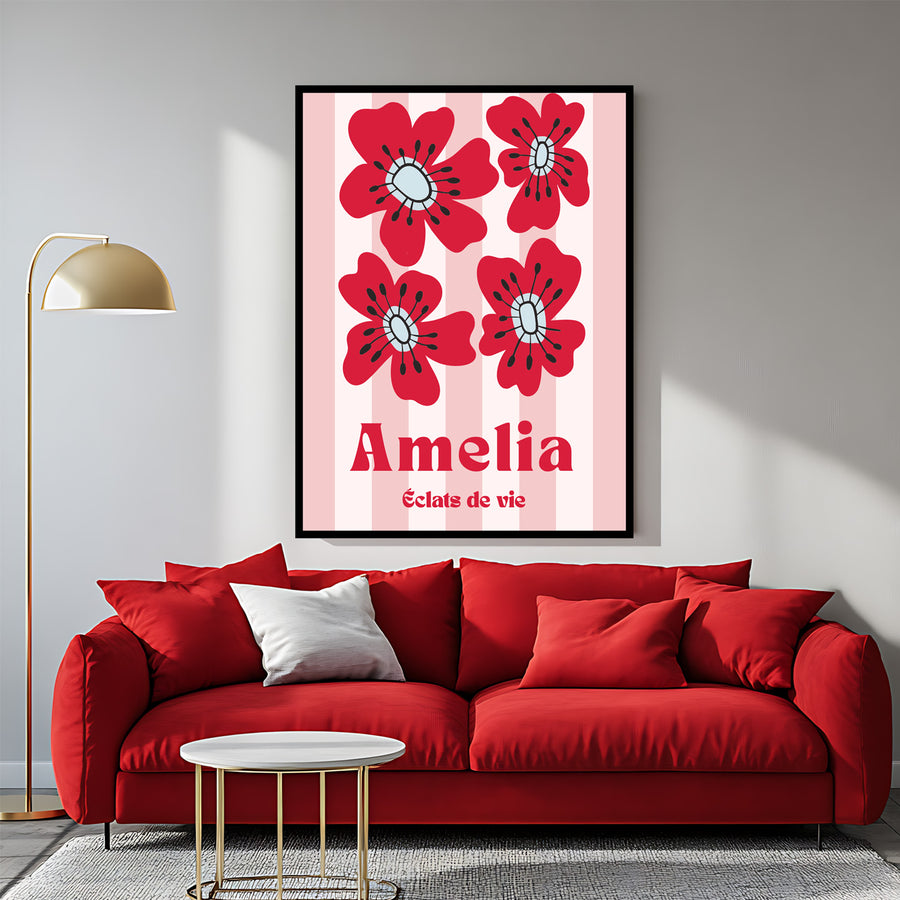 Affiche coquelicots avec pétales rouges vibrants en détail