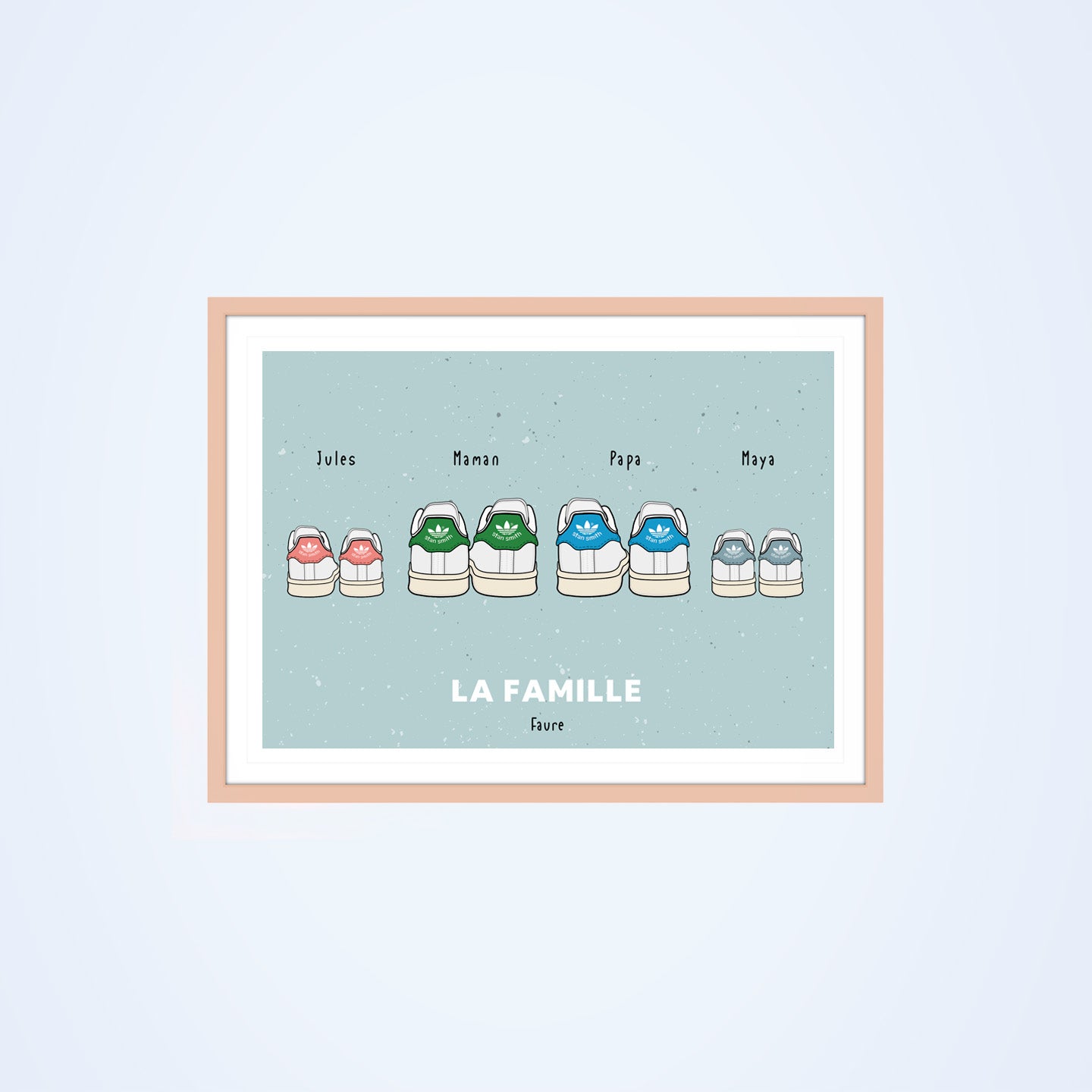 Affiche illustrant des baskets blanches sur fond clair.