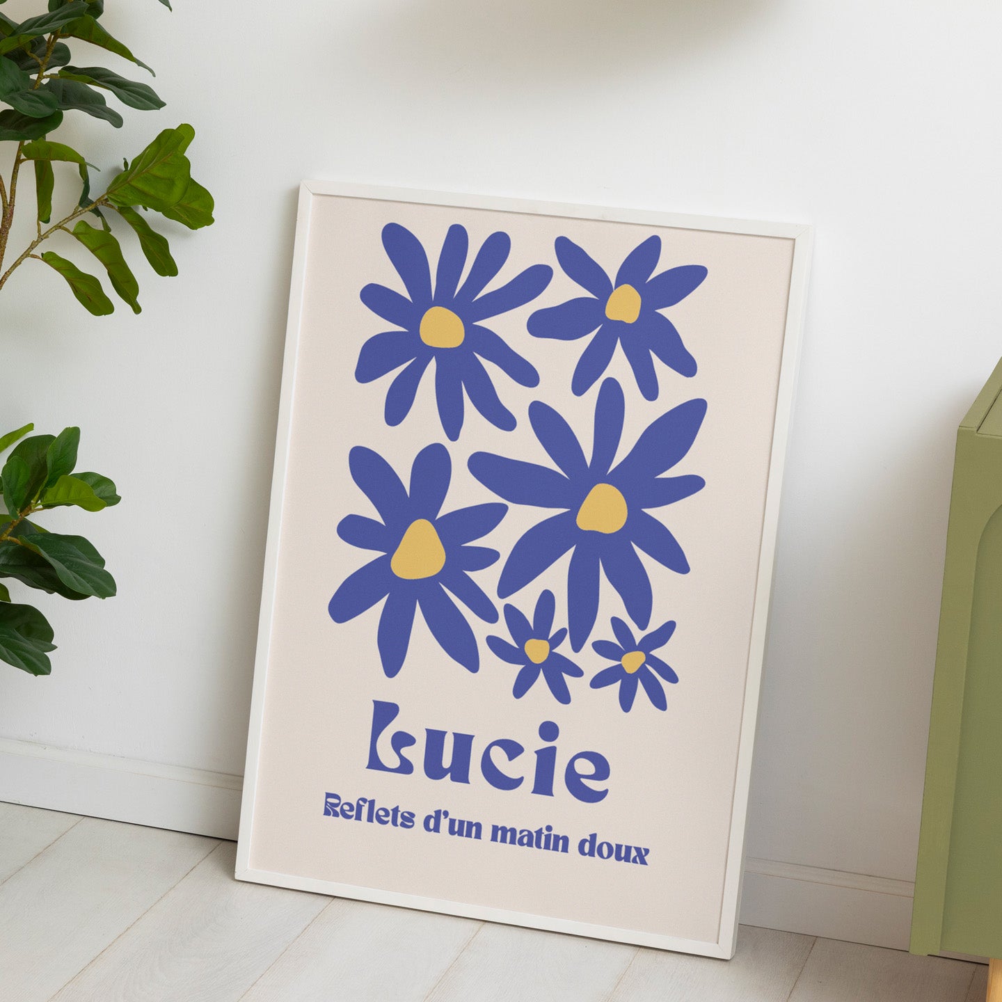 Affiche de marguerites avec pétales blancs et cœurs dorés.