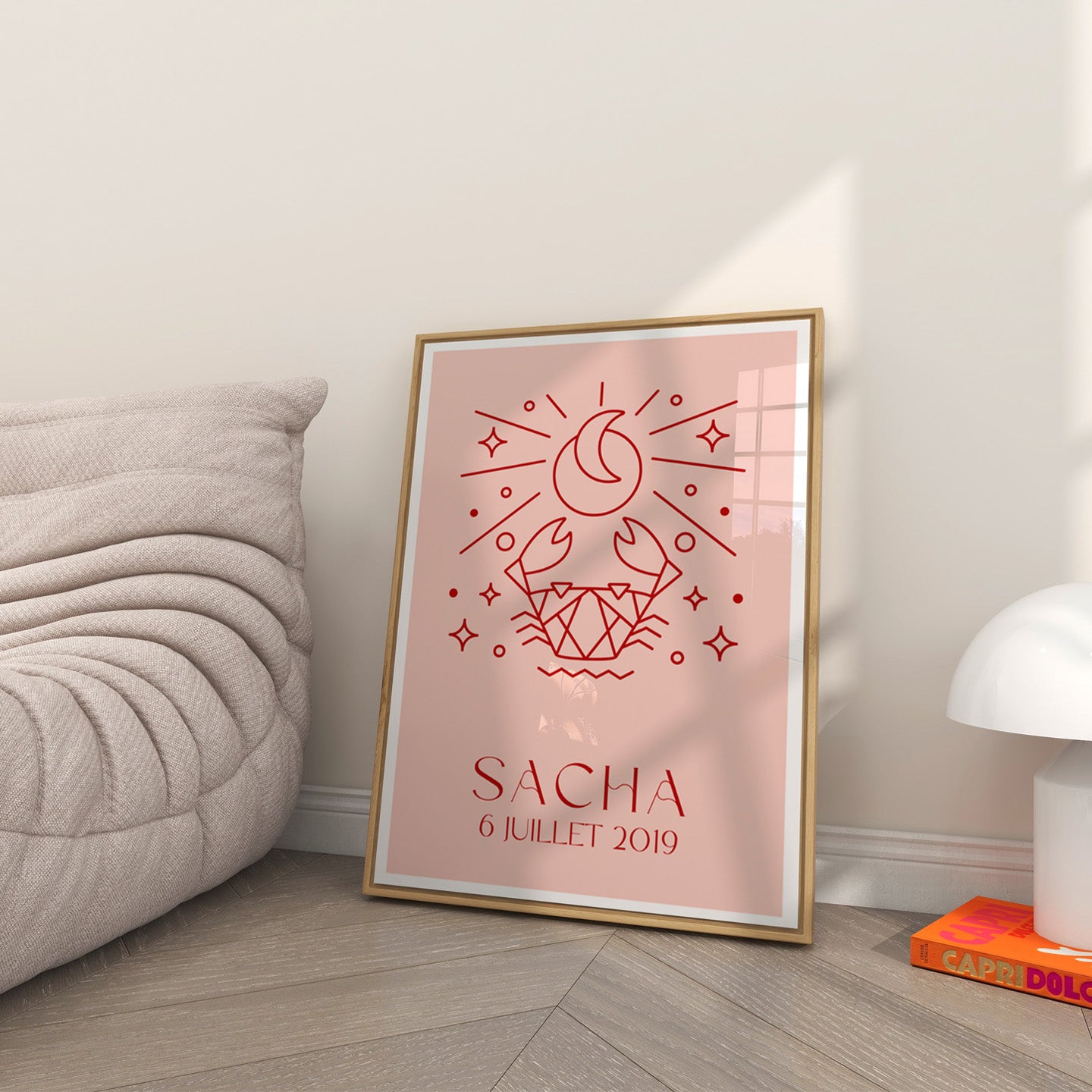 Affiche du signe du zodiaque Cancer avec motifs délicats.