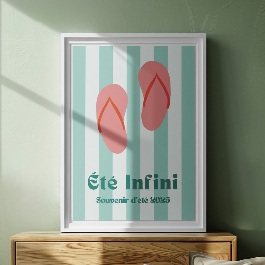 Affiche colorée de tongs sur fond blanc, style estival