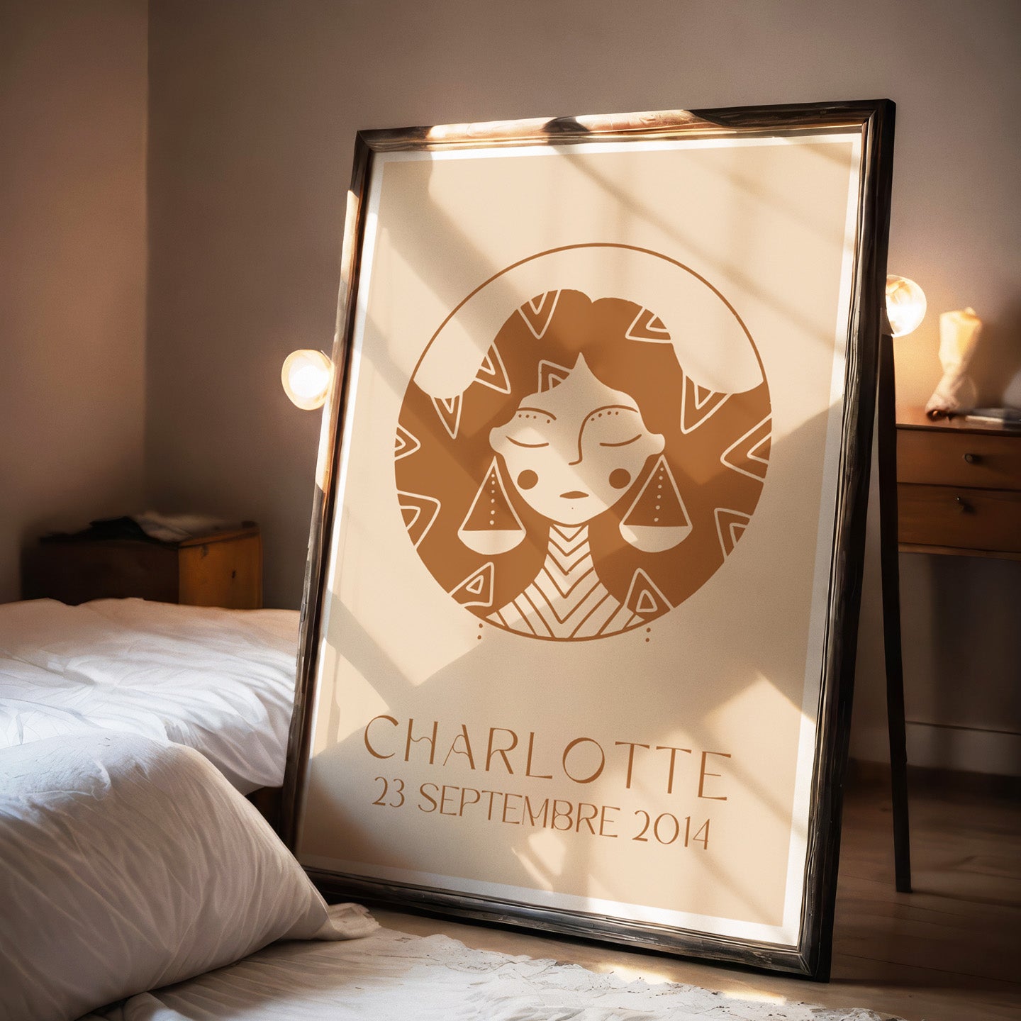 Affiche stylisée du visage du zodiaque Balance en détail