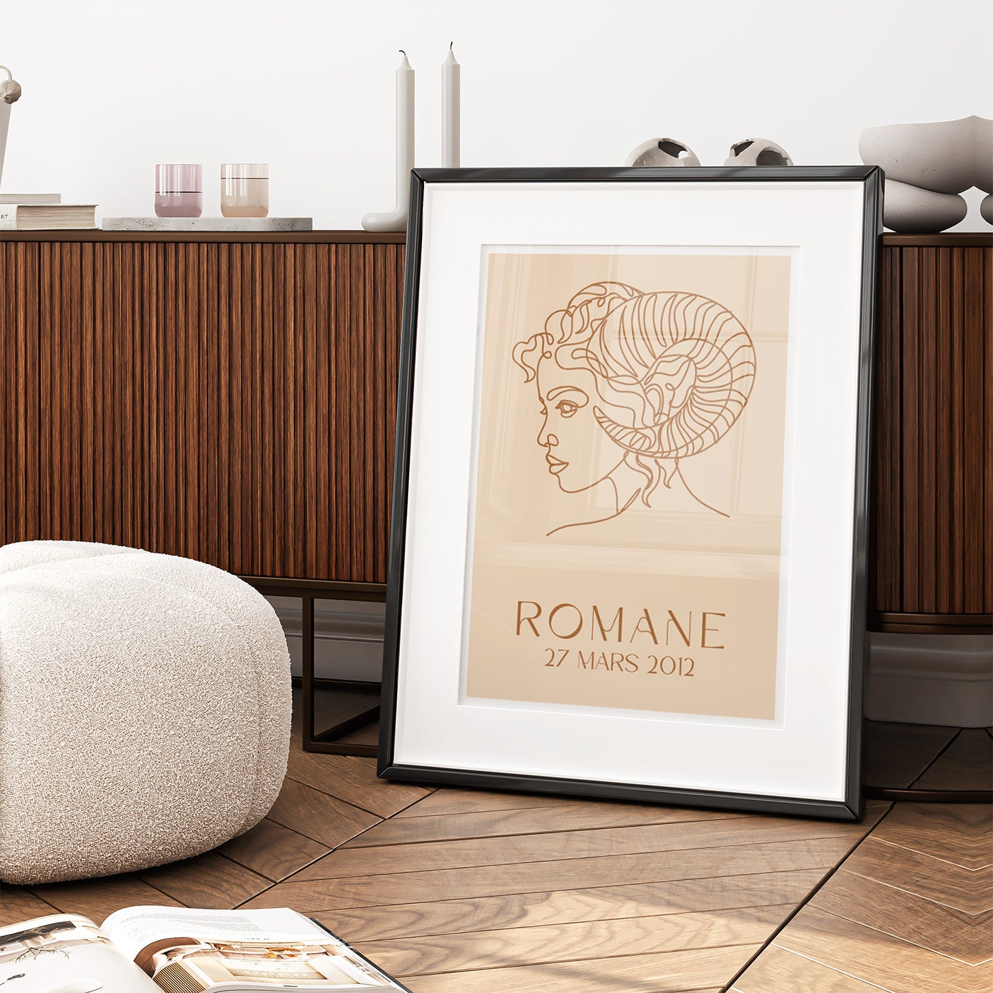 Affiche linéaire du zodiaque avec un tracé fluide et élégant.