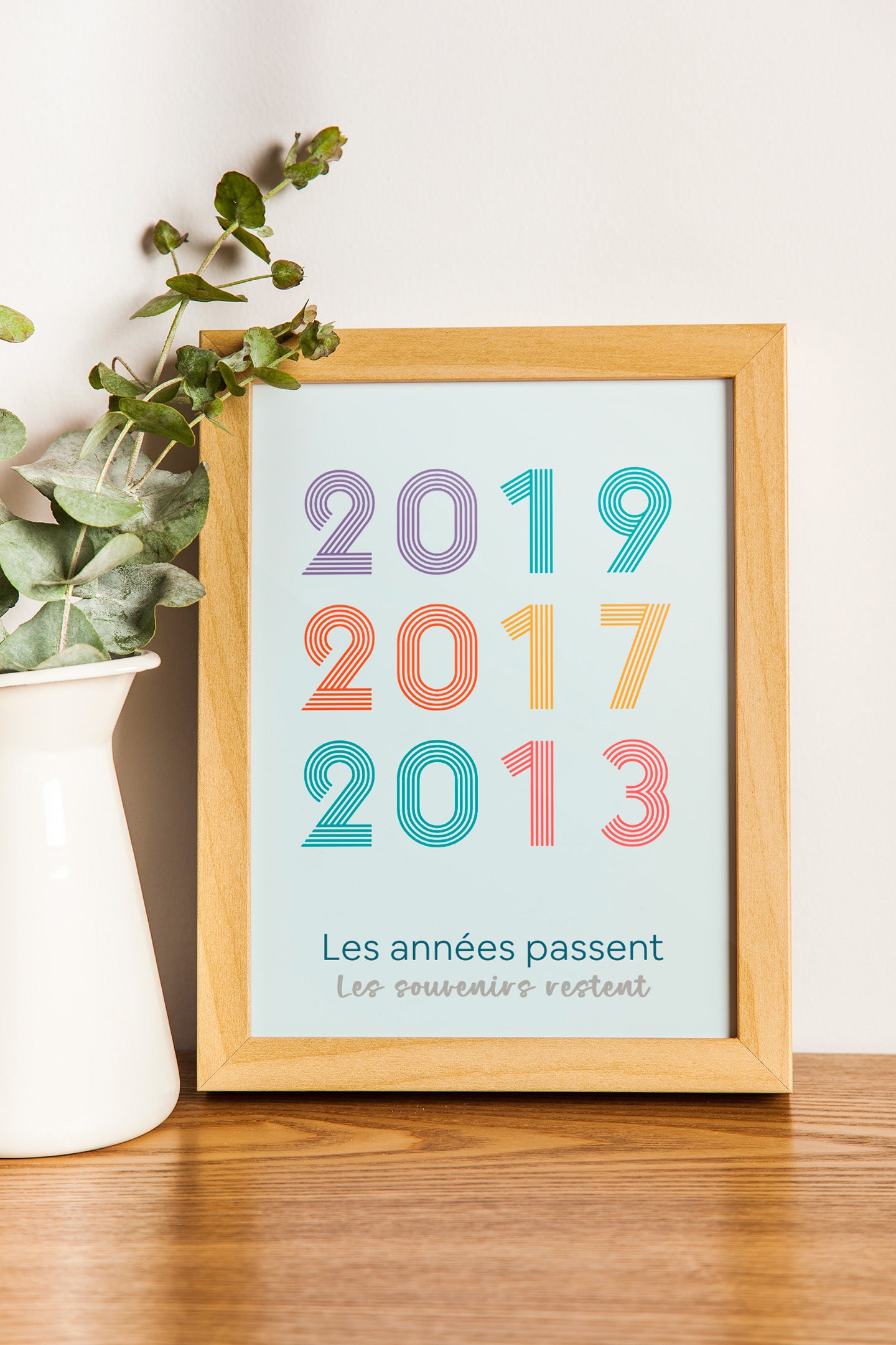 Affiche personnalisée avec des dates marquantes en typographie élégante.