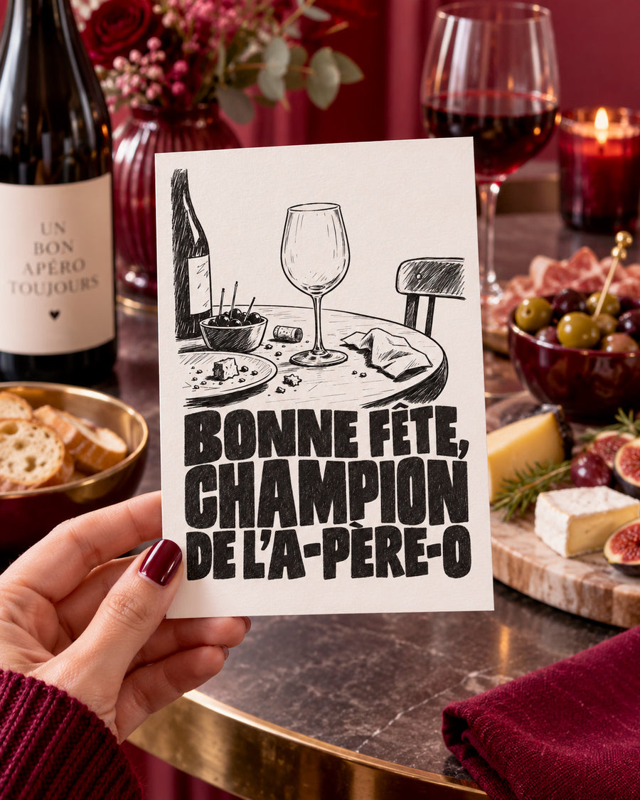 Carte personnalisée 'Champion de l'a-père-o' en mode lifestyle