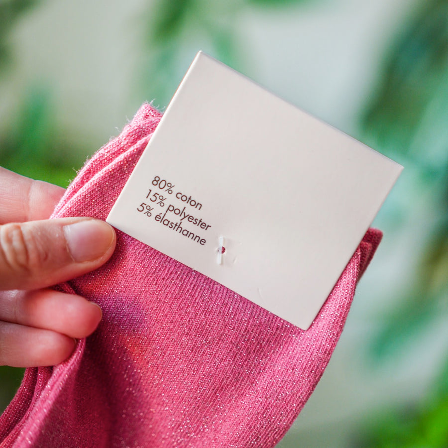 Chaussettes roses pailletées avec inscription 'Copine'