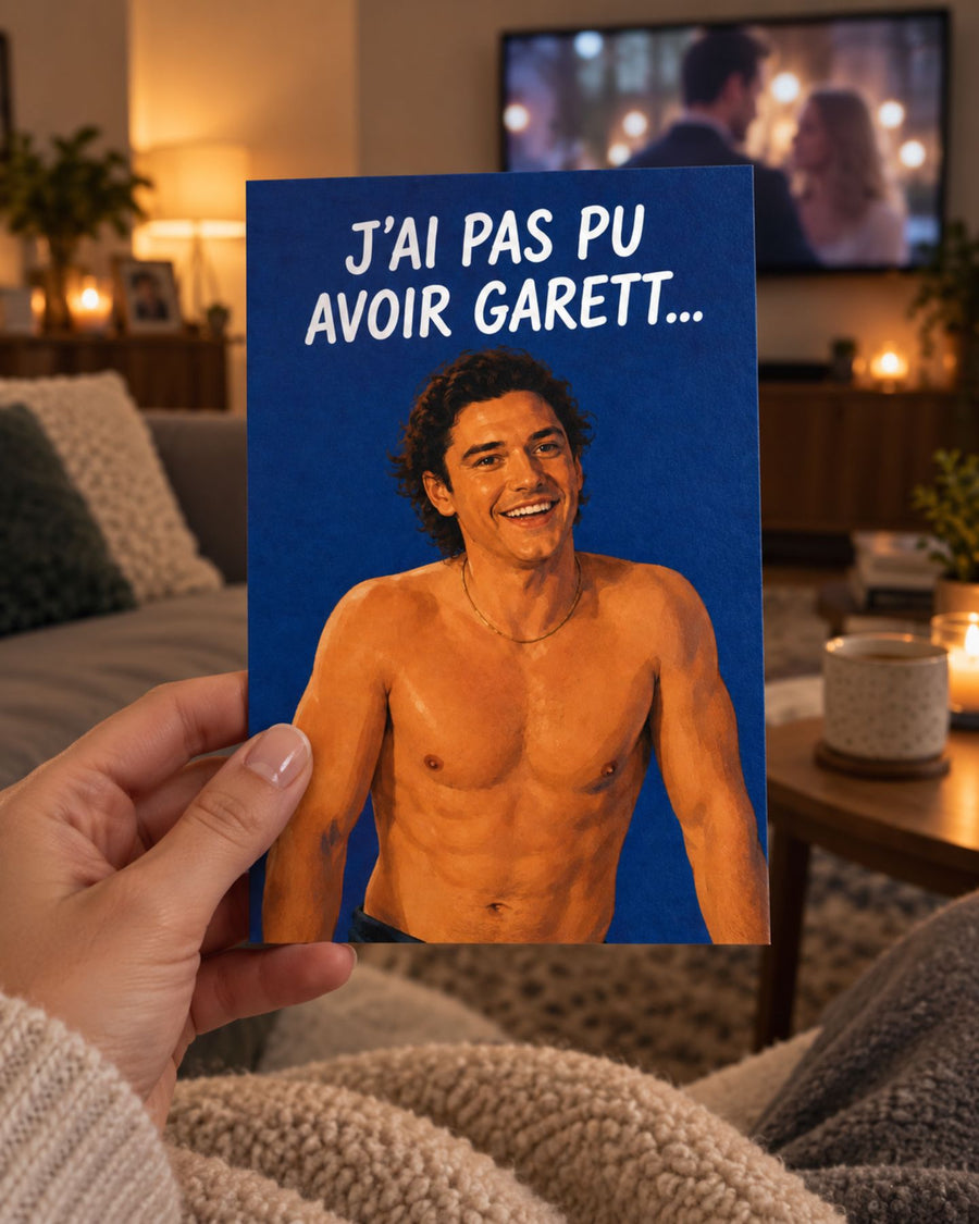 Carte humoristique avec illustration de Garett en style vivant