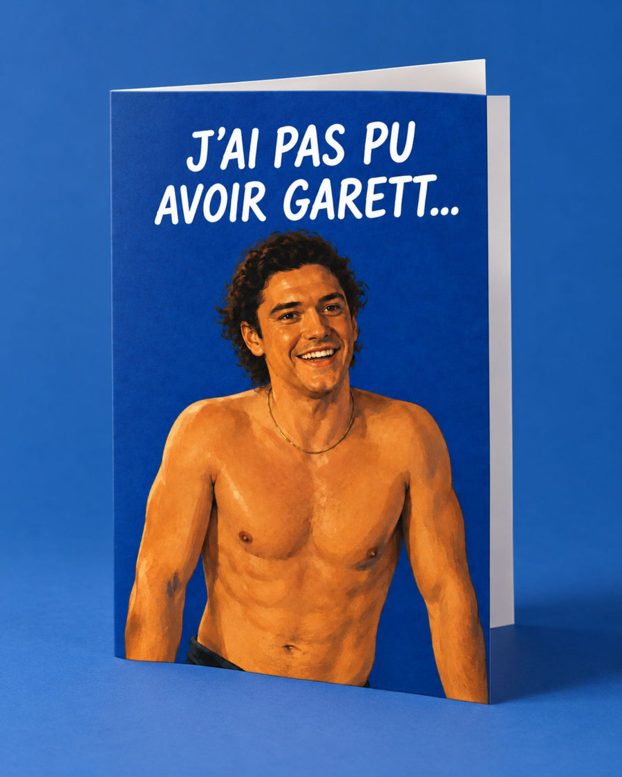 Carte humoristique sur fond blanc, motif coloré de texte