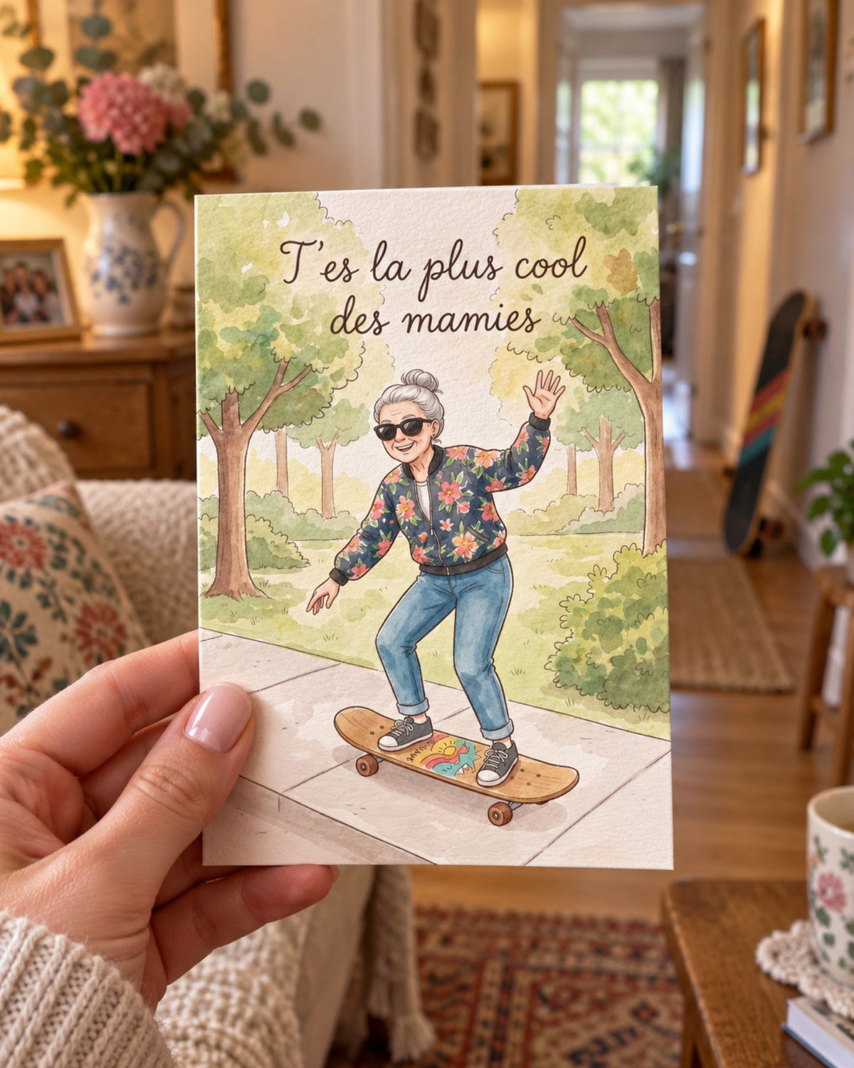 Carte personnalisée avec message pour mamie, design coloré