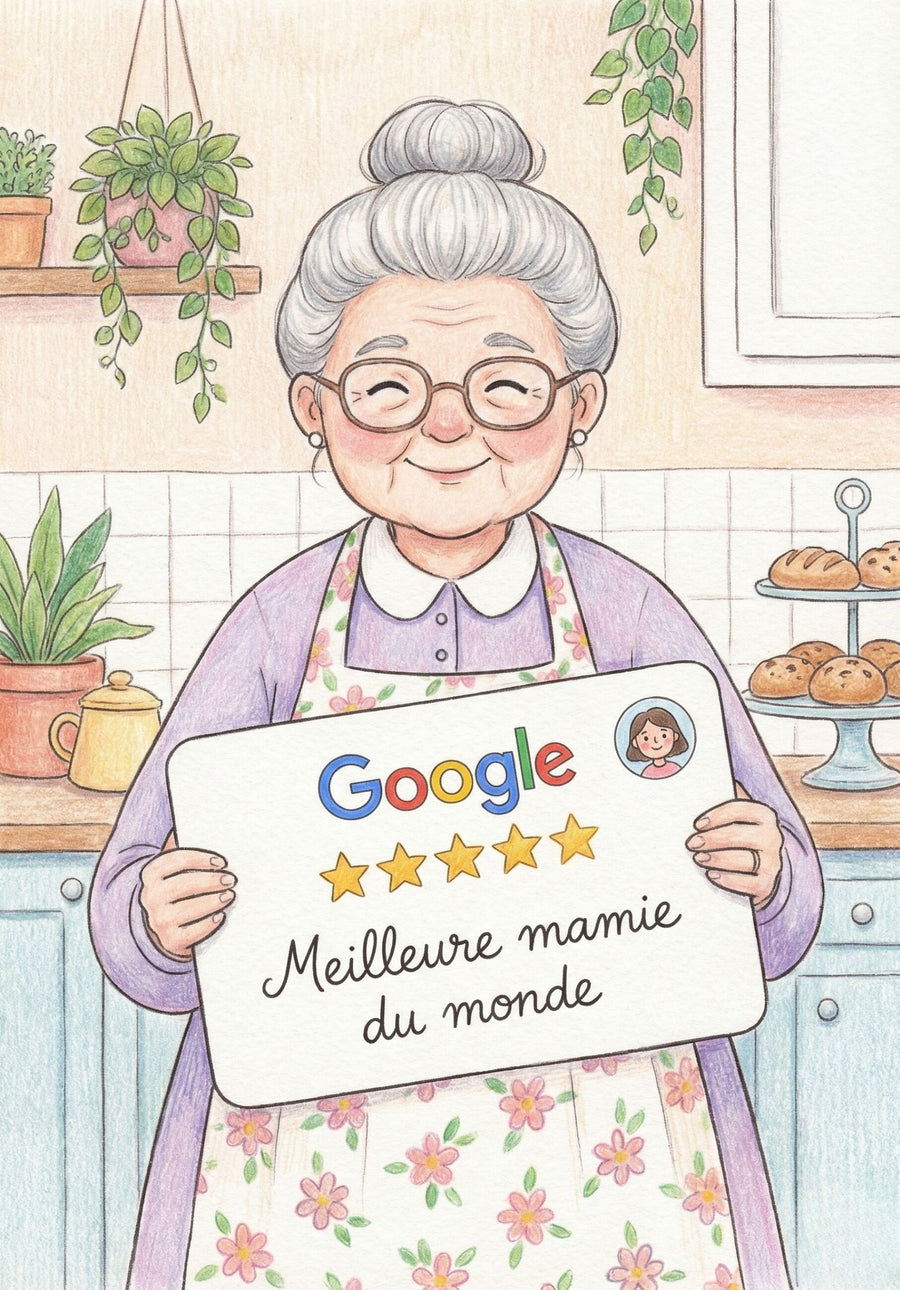 Carte illustrée 5 étoiles pour la meilleure mamie du monde