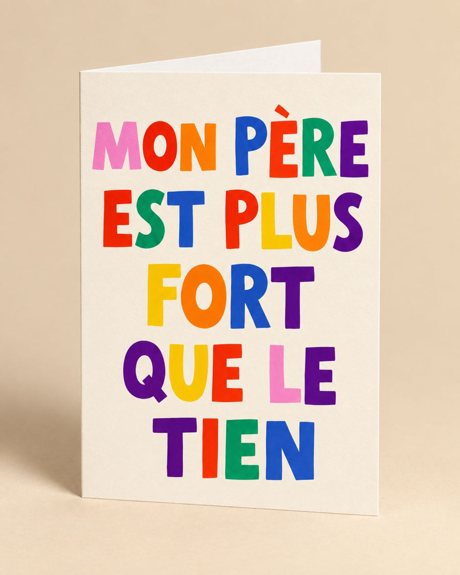 Carte personnalisée avec message humoristique sur fond coloré