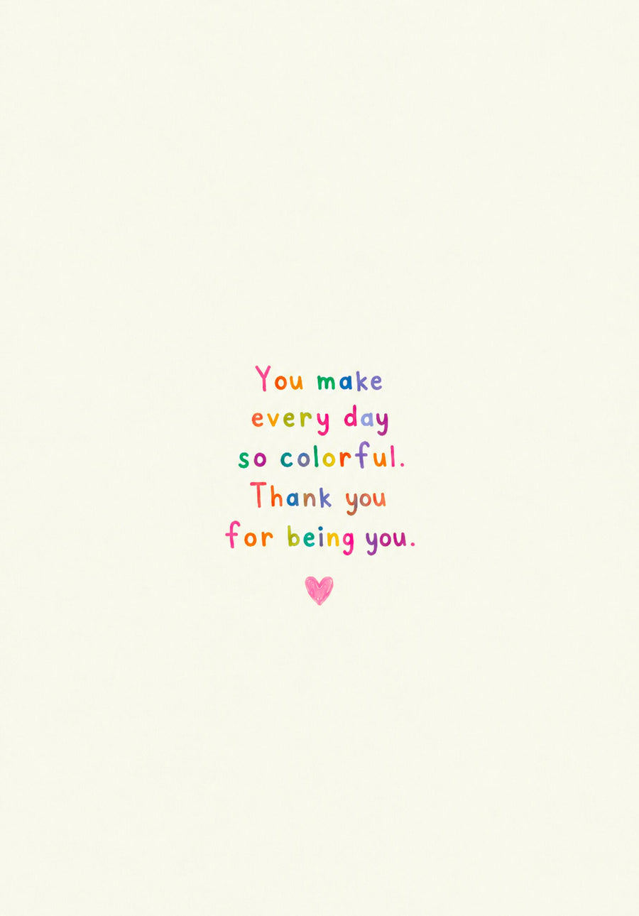 Carte illustrée avec un arc-en-ciel coloré et message positif