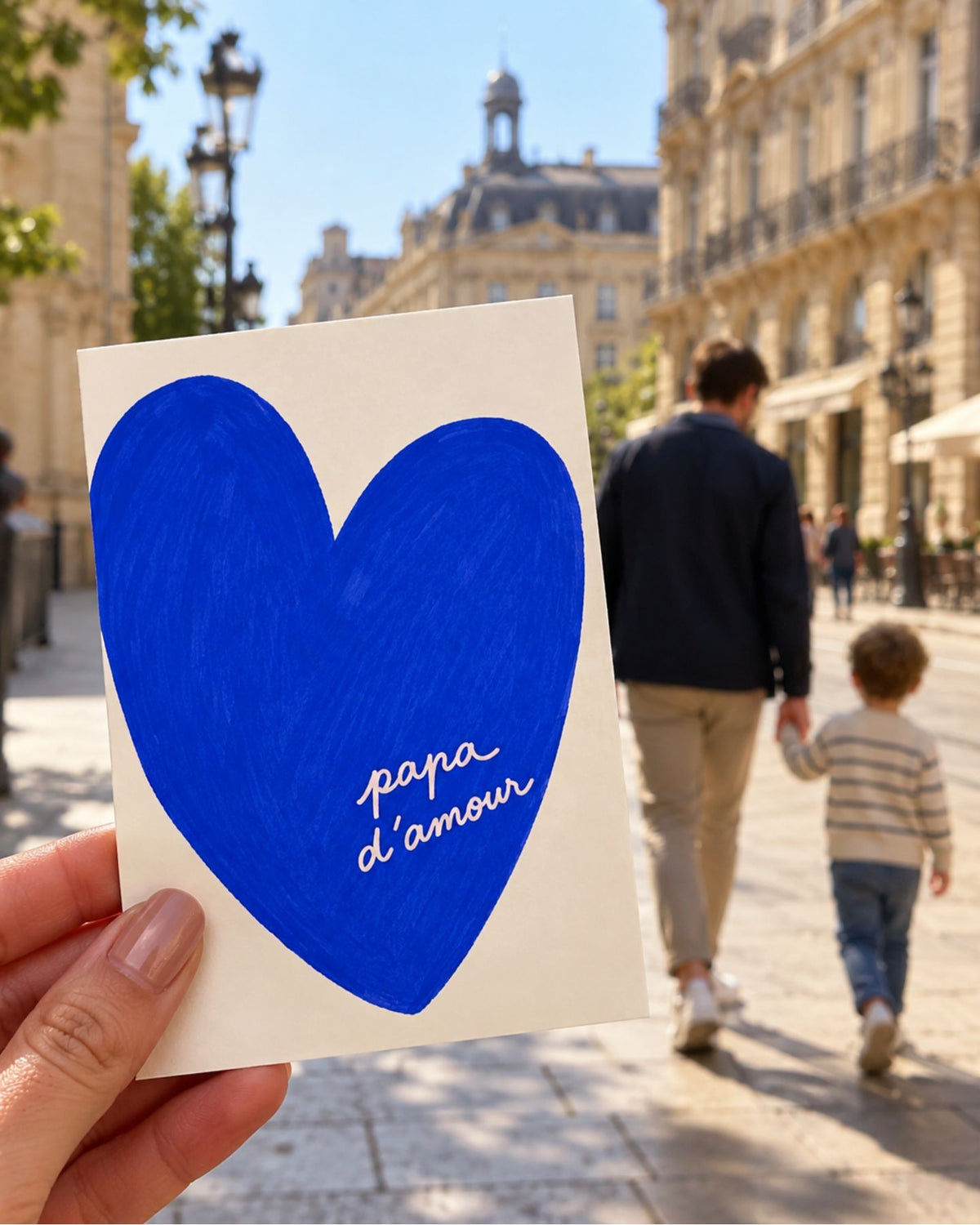 Carte personnalisée 'Papa D'amour' avec design bleu élégant