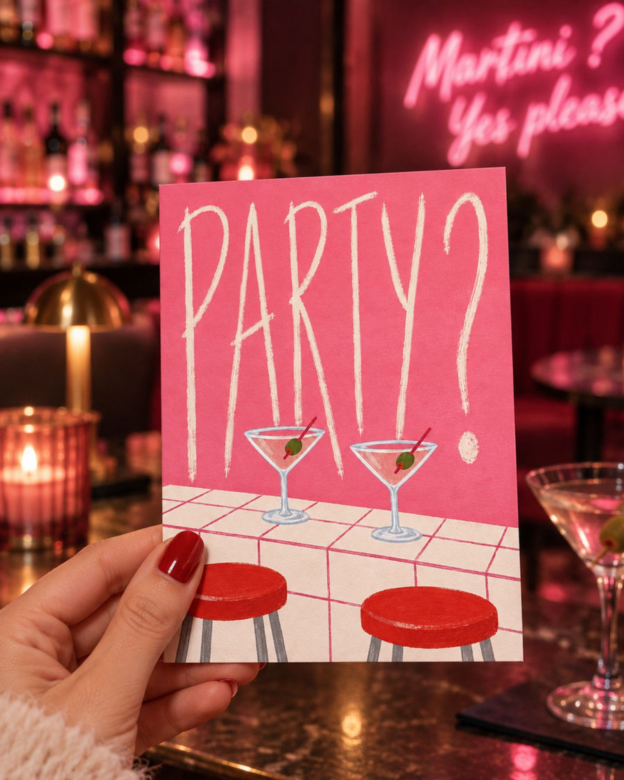 Carte Party Martini avec design festif et verre à martini