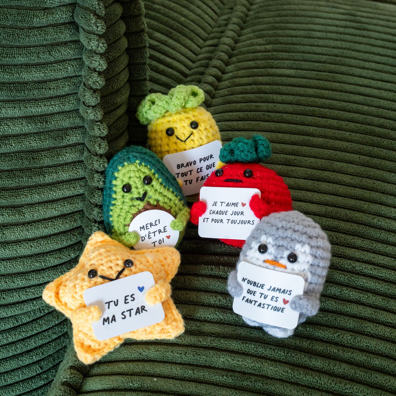 Étoile en crochet avec pancarte 'tu es ma star' en détail