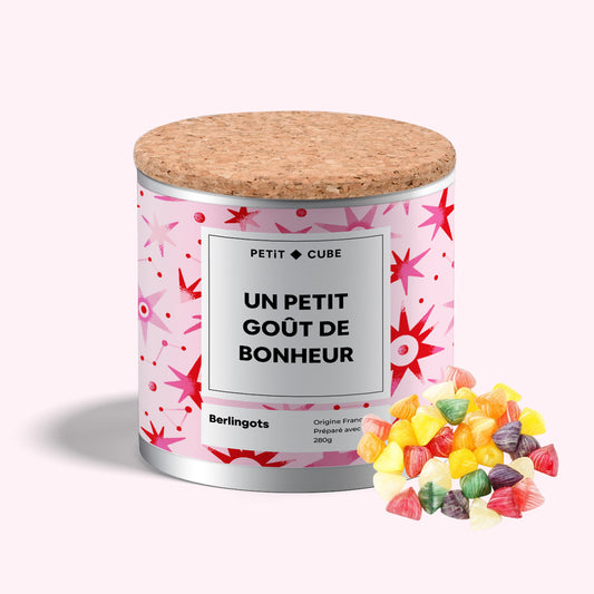 Boîte de bonbons personnalisés avec étiquette colorée