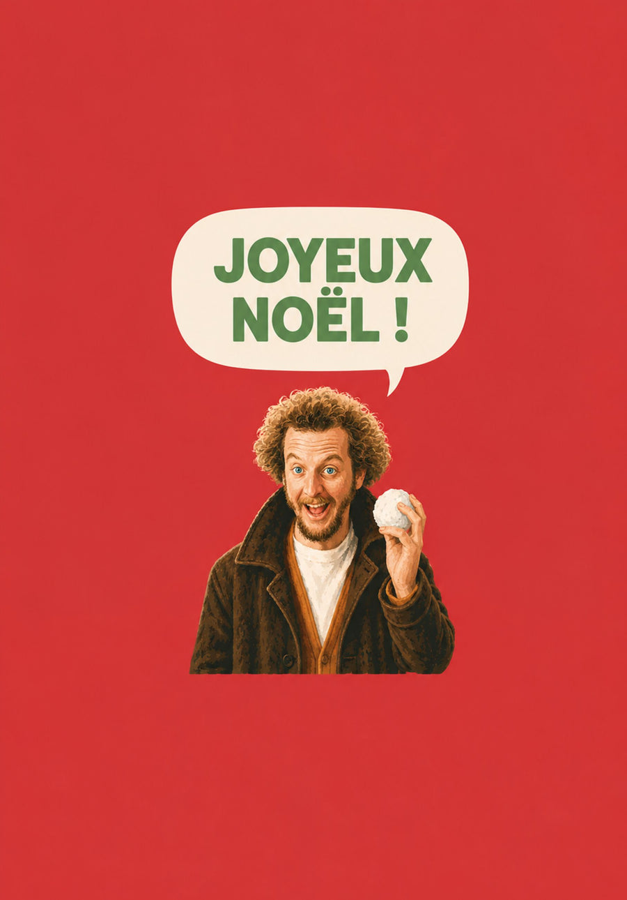 Carte humoristique avec un design inspiré de films classiques