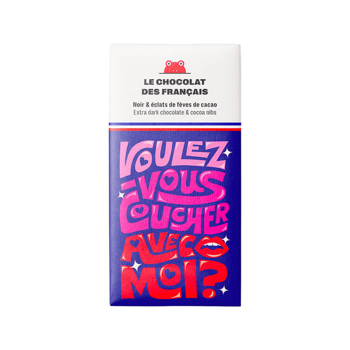 Tablette de chocolat avec inscription audacieuse et éclats de cacao