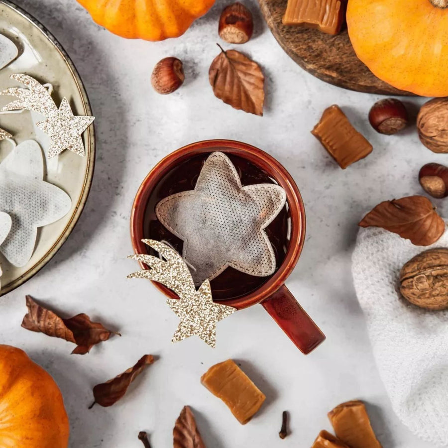 Sachet de thé vert au jasmin en forme d'étoile, cousu à la main