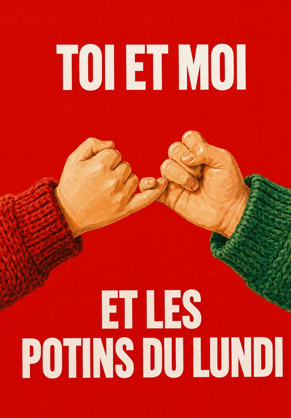 Carte humoristique sur fond blanc, motif coloré et texte accrocheur
