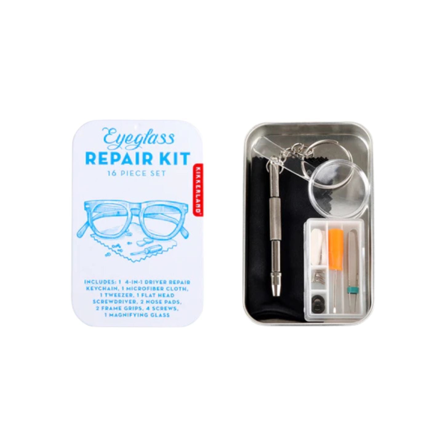 Kit de réparation pour lunettes avec outils et vis variés