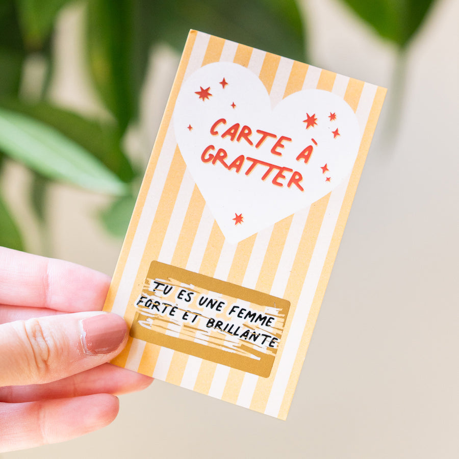 Carte à gratter avec message inspirant sur fond coloré