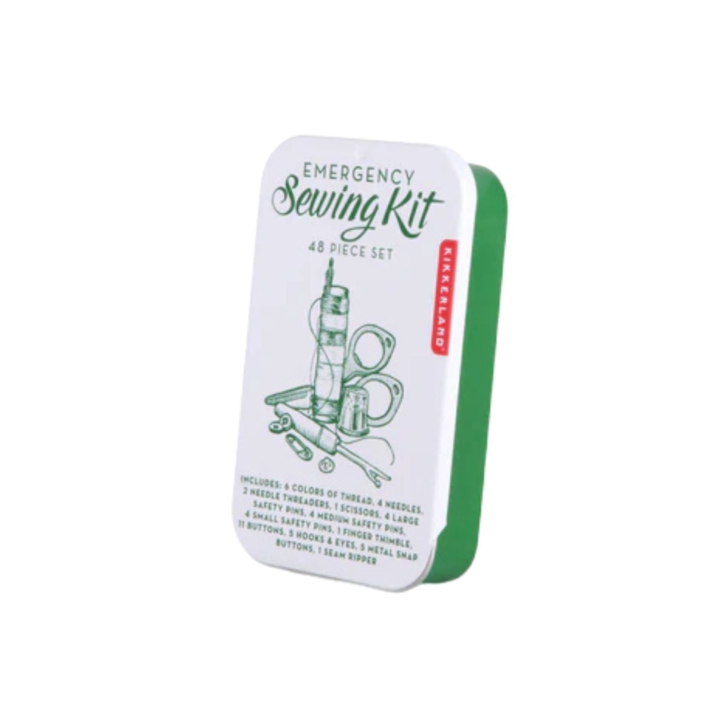 Kit de couture compact avec accessoires variés sur fond neutre