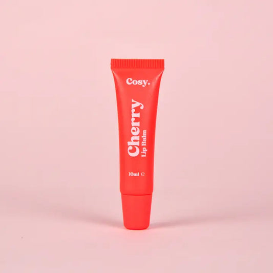 Baume à lèvres cerise avec texture crémeuse et pot ouvert
