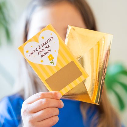 Carte à gratter avec design coloré et texte de remerciement