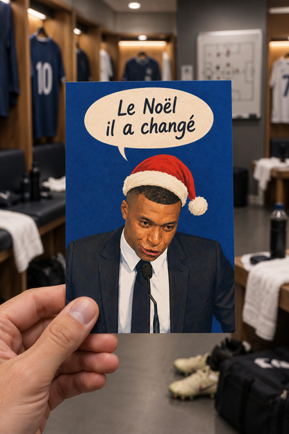 Carte humoristique de Noël avec design festif et football