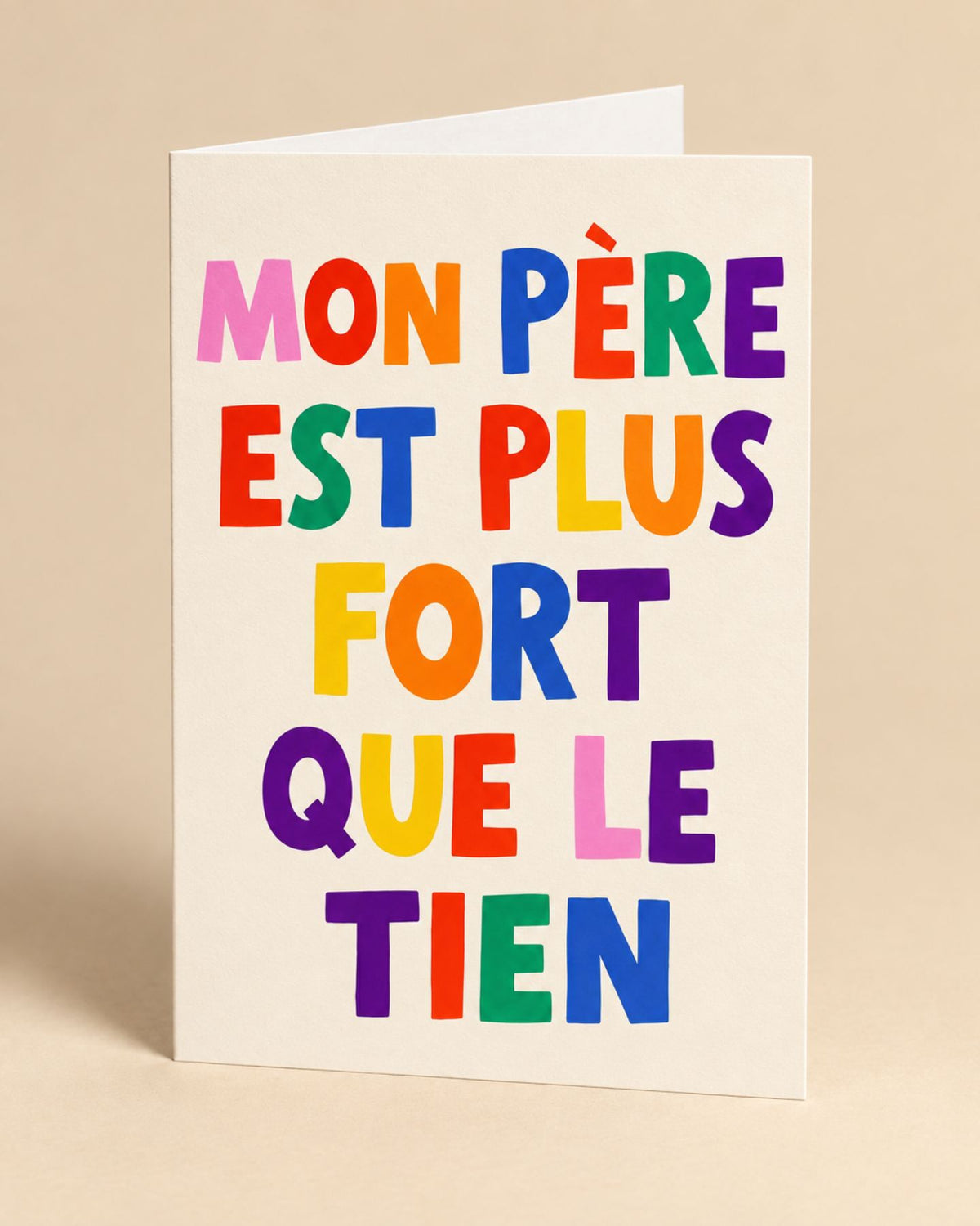 Carte personnalisée avec message humoristique sur fond coloré