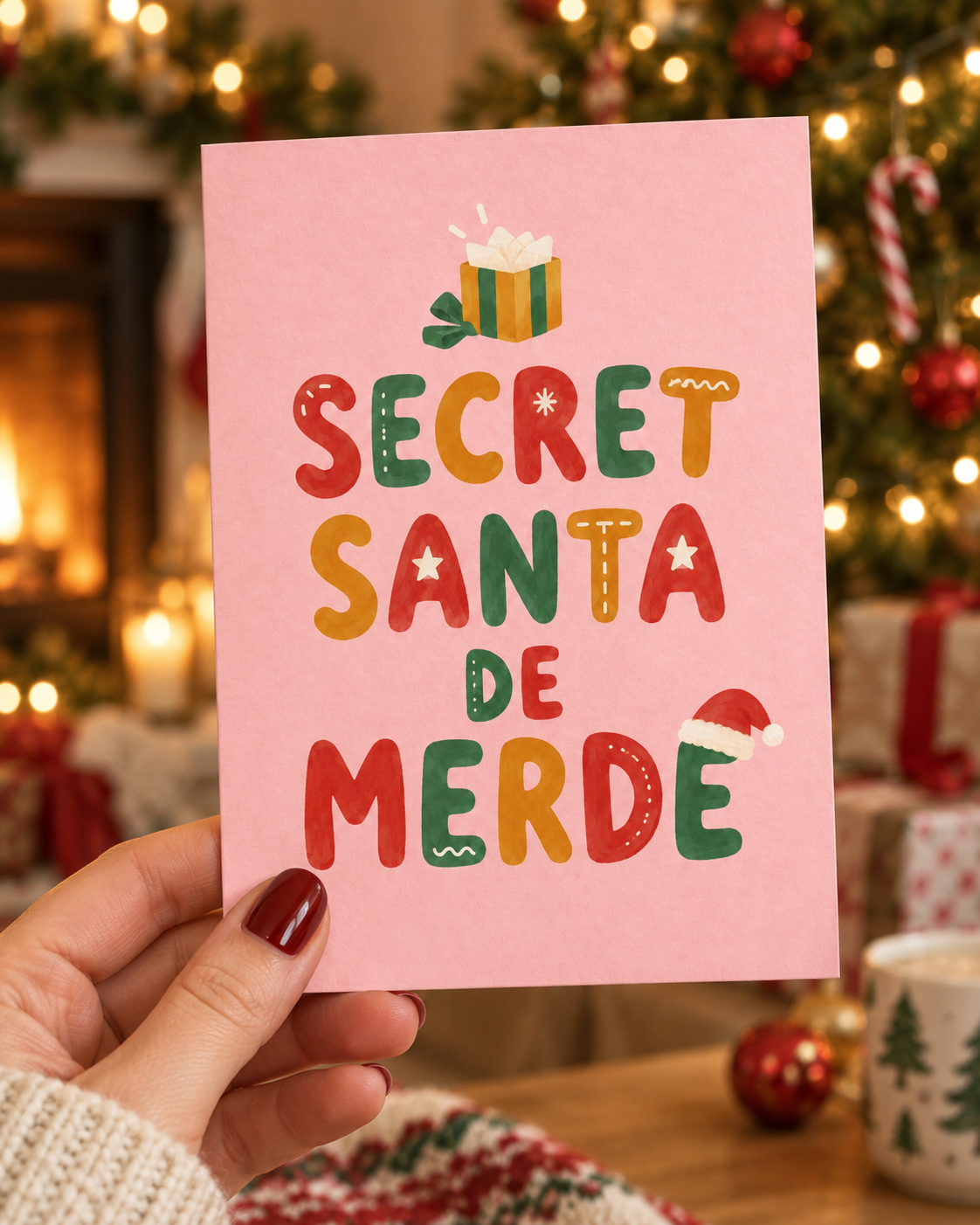 Carte humoristique Secret Santa avec design décalé