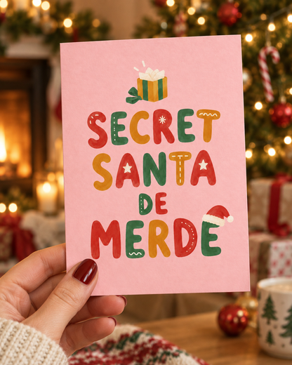 Carte humoristique Secret Santa avec design décalé