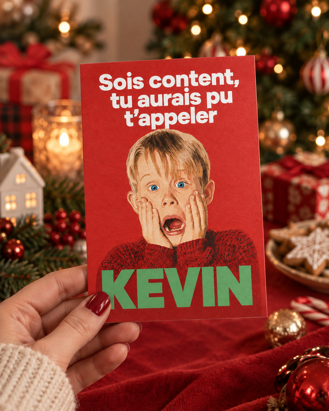 Carte personnalisée avec le message 'Sois content Kévin