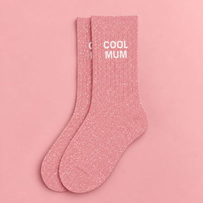 Chaussettes à paillettes 'Cool Mum' avec texture scintillante
