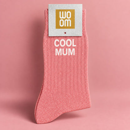 Chaussettes à paillettes 'Cool Mum' avec texture scintillante